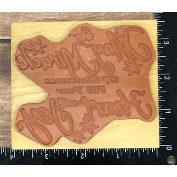 INKADINKADO 9561X CHRISTMAS MIRACLE WOOD MOUNTED RUBBER STAMP HEART JOY - Picture 4 of 4